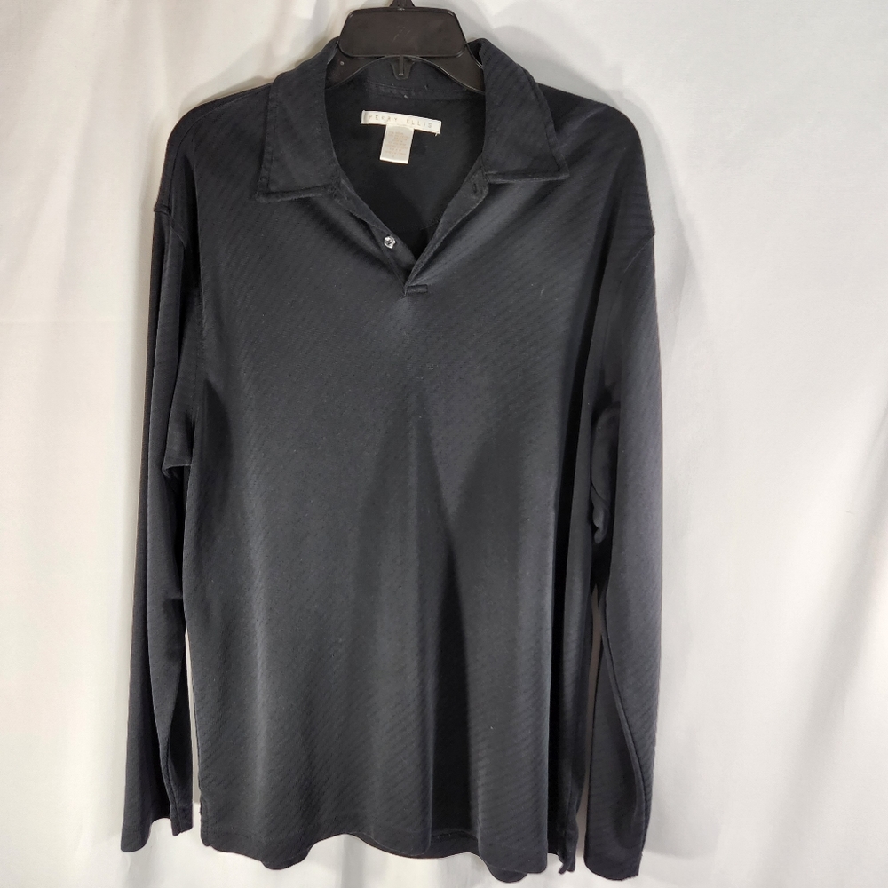 Perry Ellis Black Three Button Long Sleeve Top Size Large